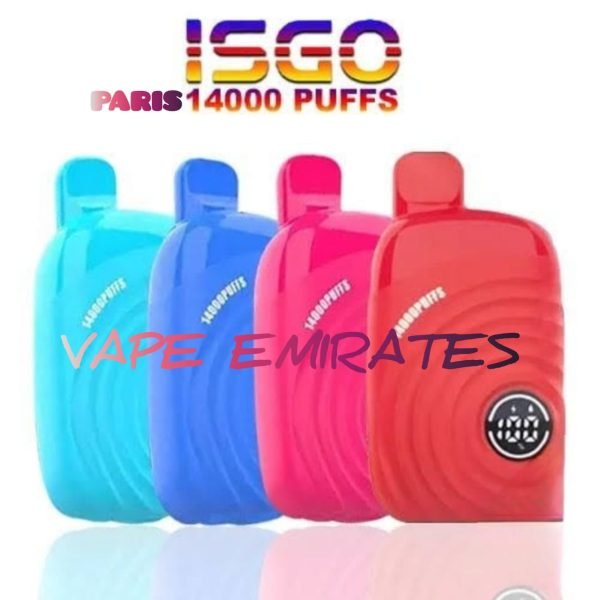  ISGO Paris 14000 Puffs  Vape  Short Feature: Size: 85*47.5*23.5mm Nicotine: 2% Battery: 650mAh Type-C Rechargeable Puffs: 14000 Smart Screen Mesh Coil